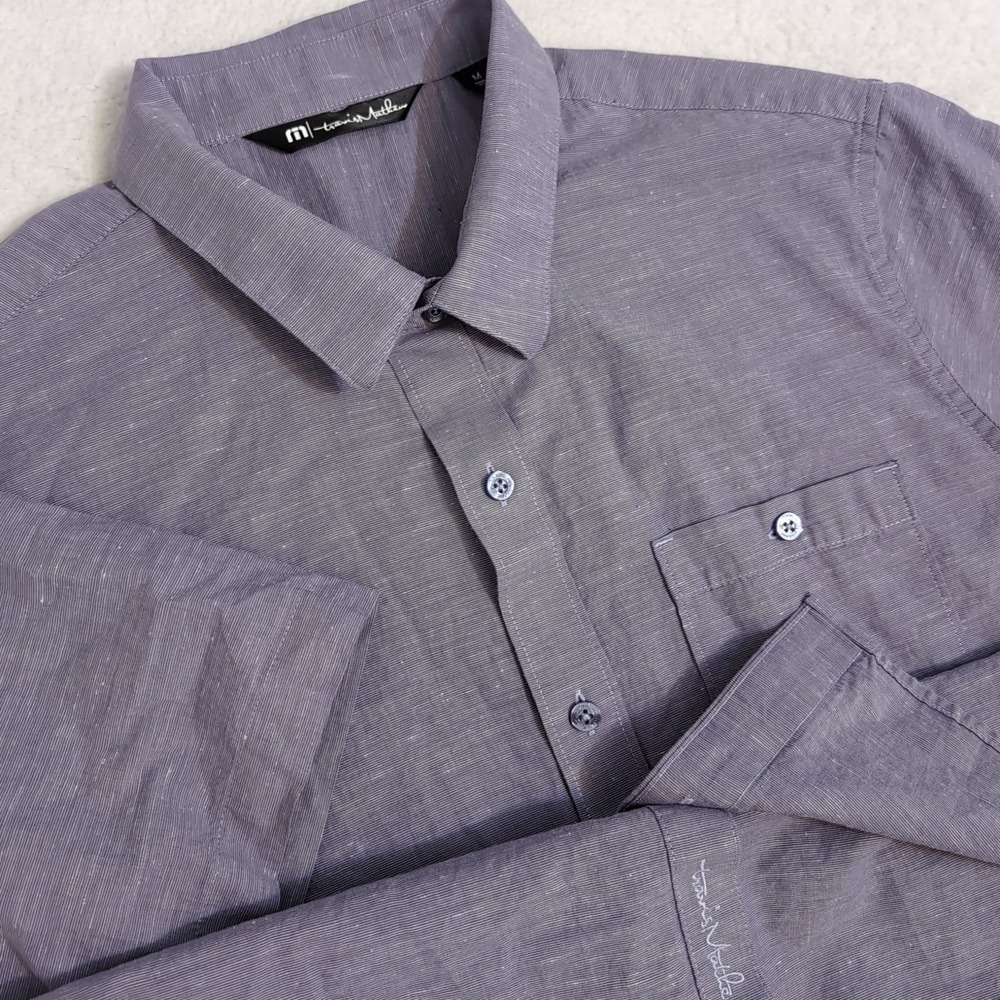 Travis Mathew Studebaker Button Shirt Mens M‎ Purple Short Sleeve Casual Golf